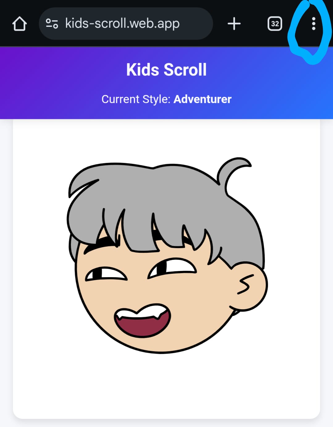Screenshot showing the browser menu with three dots highlighted