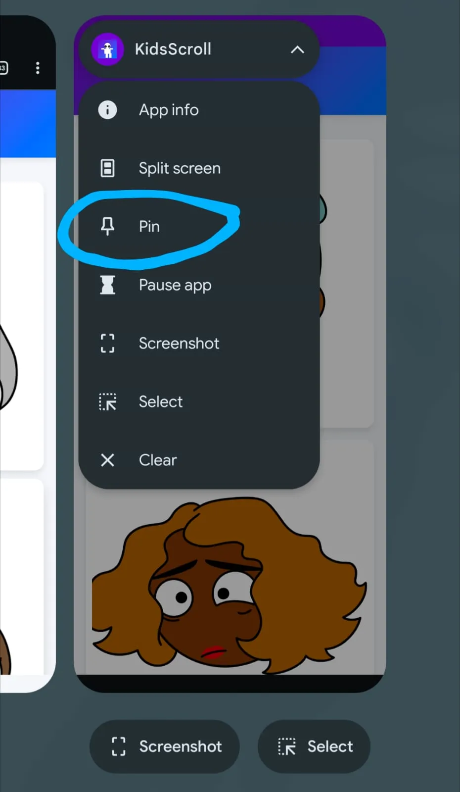 Instructional screenshot showing how to use the Android App pinning feature