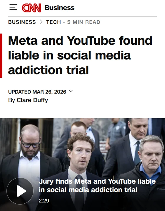 CNN report on Meta and YouTube addiction