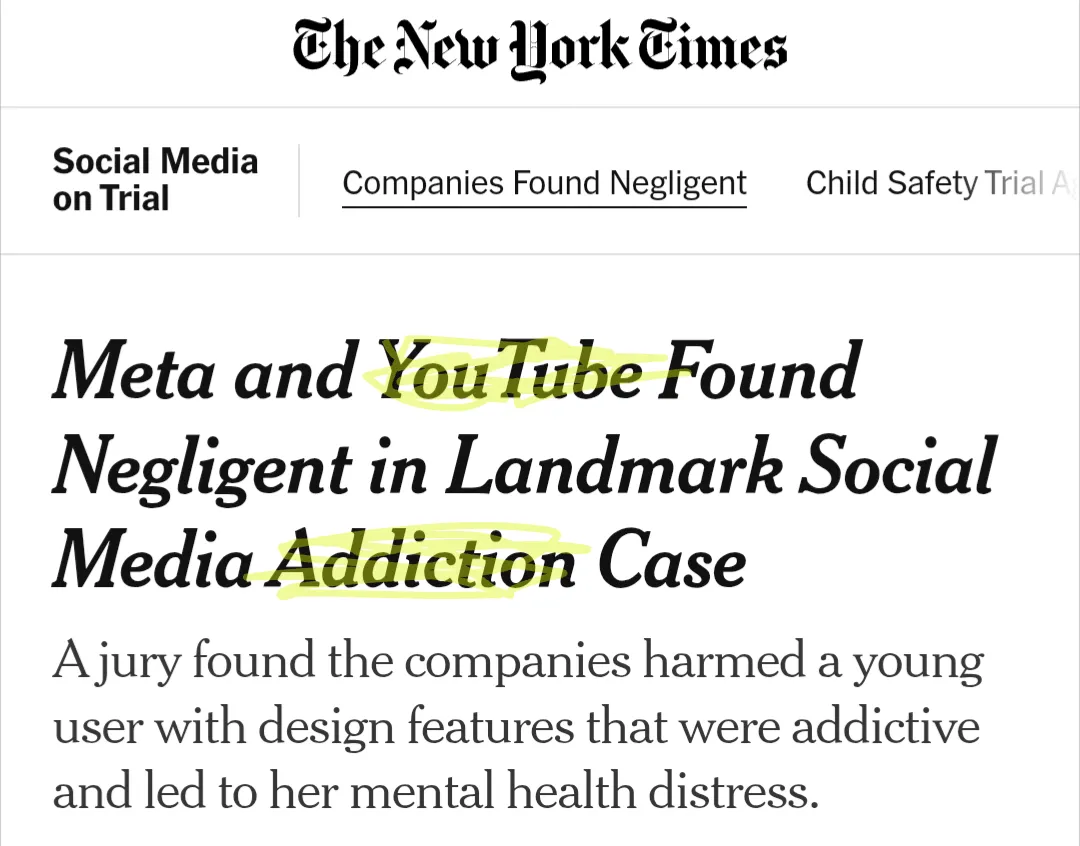 NYT report on Meta and YouTube trial
